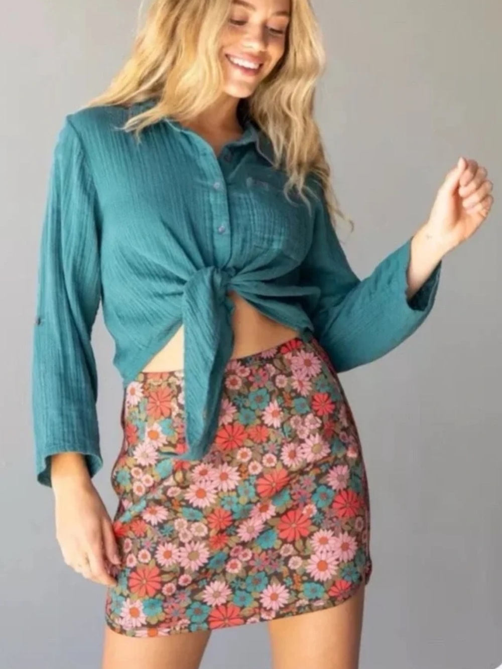 Natural Life Rachel mini skirt retro floral print XL NWT